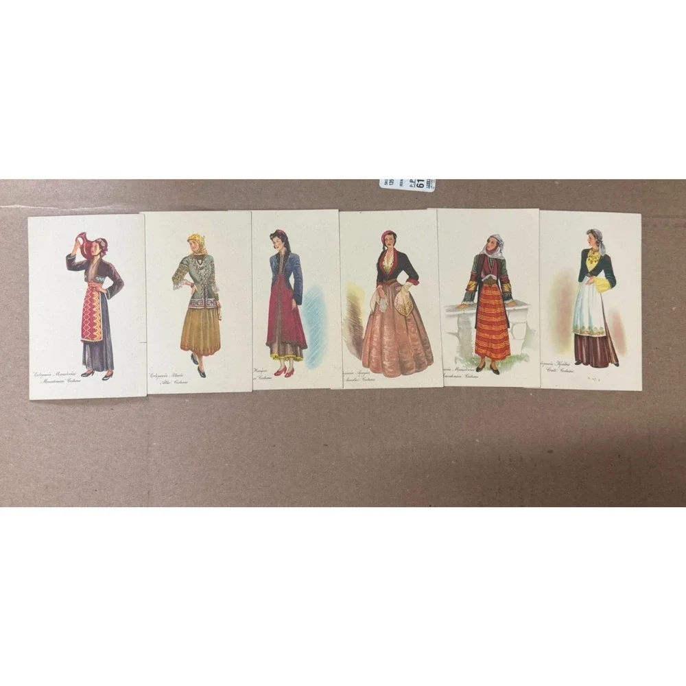 Vintage CRETE COSTUME BY EVOQUACIA KONINS Theo Artist Postcard Set Greece MCM